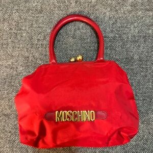 Moschino Red Tote with Gold Kiss Closure